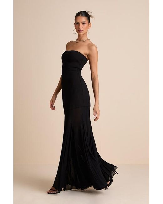 Lulus Black Elaris Mixed Media Strapless Maxi Dress