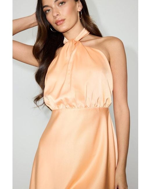 Lulus Natural Sleek Essence Satin Halter Sleeveless Mini Dress