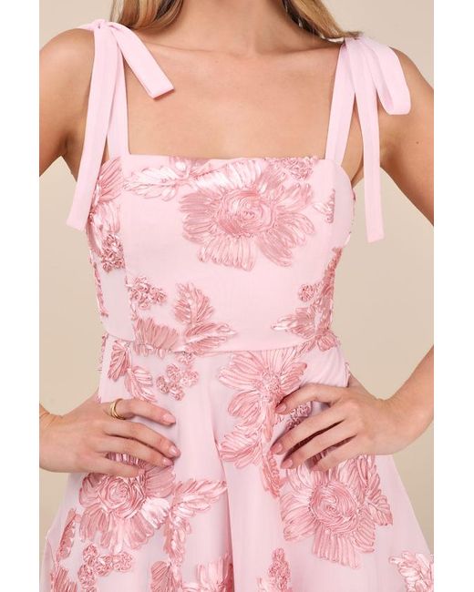 Lulus Pink Truly Inspiring Mesh Floral Applique Tie-Strap Mini Dress
