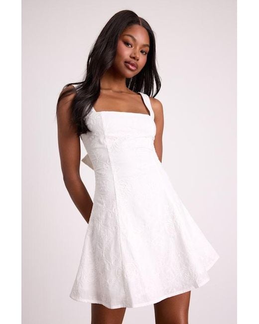 Lulus White Purnella Embroidered Tie-Back Mini Dress