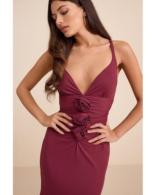 Lulus Red Dinah Slinky Knit Rosette Maxi Dress