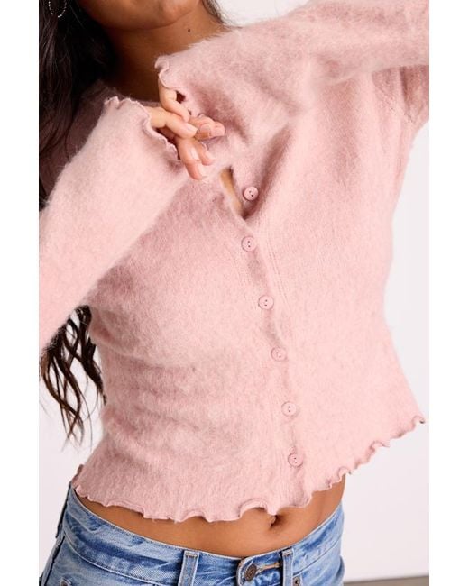 Lulus Blue Mosley Fuzzy Knit Button-Up Cardigan