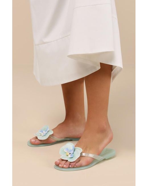 Steve Madden Blue Poppyseed Mint Floral Jelly Thong Sandals