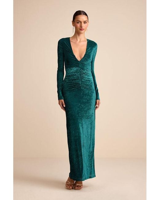 Lulus Green Demaline Emerald Velvet Striped Backless Maxi Dress
