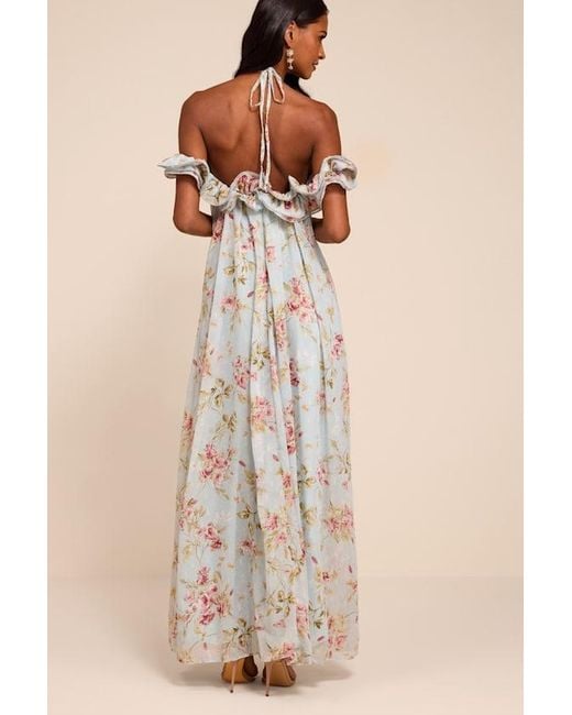 Lulus Natural Amia Floral Ruffled Shift Maxi Dress