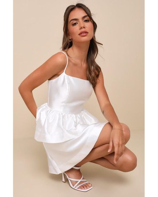 Lulus White Bubbly Charm Taffeta Tiered Ruffled Mini Dress