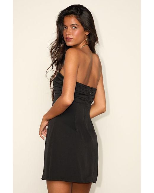 Lulus Black Gillian Pleated Strapless Mini Dress
