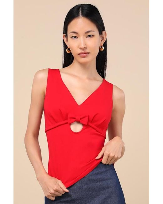 Lulus Red Patrizia Cutout Bow V-Neck Sleeveless Top