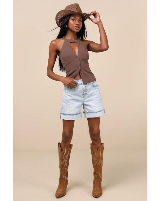 Daze Denim Blue Easy Rider Light Wash Denim Cuffed Shorts