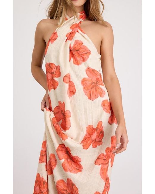 Lulus Pink Laurel Cream Floral Halter Maxi Dress