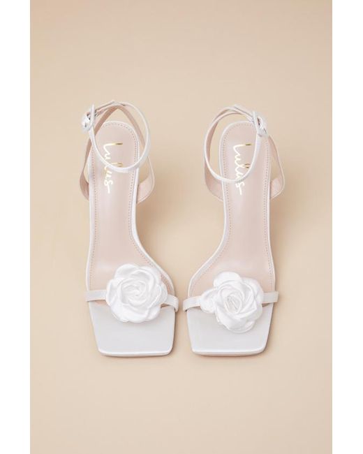 Lulus Natural Aerianna Satin Rosette Ankle Strap Sandals
