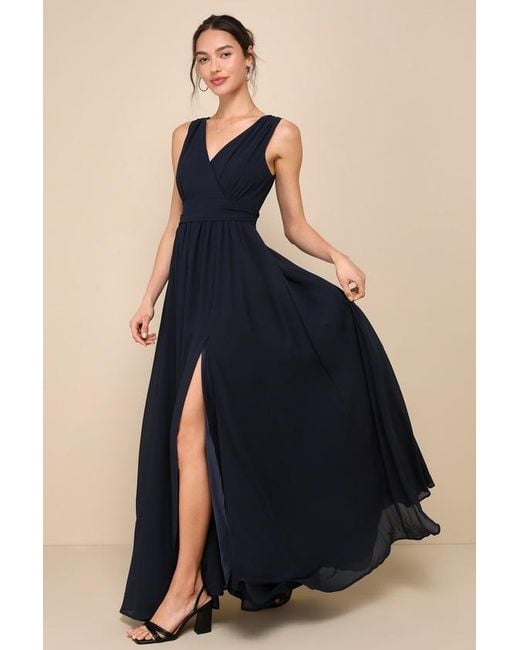 Lulus Blue Thoughts Of Hue Surplice Maxi Dress