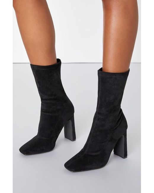 Lulus Black Dorri Suede Mid-Calf Sock Boots