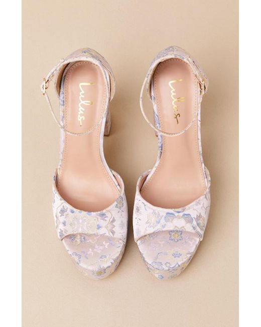 Lulus Natural Orsola Brocade Platform Ankle Strap Sandals