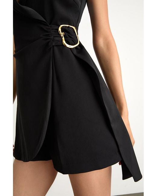 Lulus Black Angie Collared Wrap Belted Romper