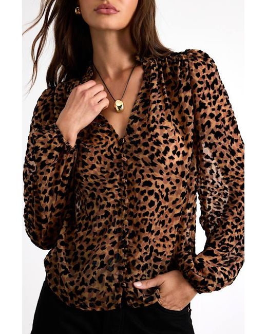 Lulus Brown Harielle Leopard Print Burnout Velvet Long Sleeve Blouse