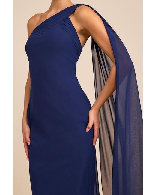 Lulus Blue Carmenza One-Shoulder Sash Maxi Dress