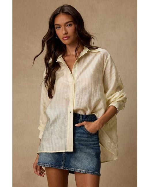 Lulus Natural Petra Pinstriped Button-Up Top