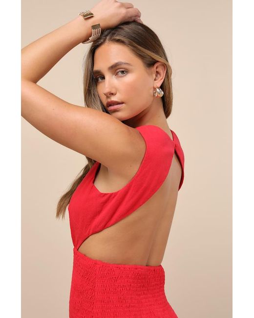 Lulus Red Melina Backless Drop Waist Midi Dress