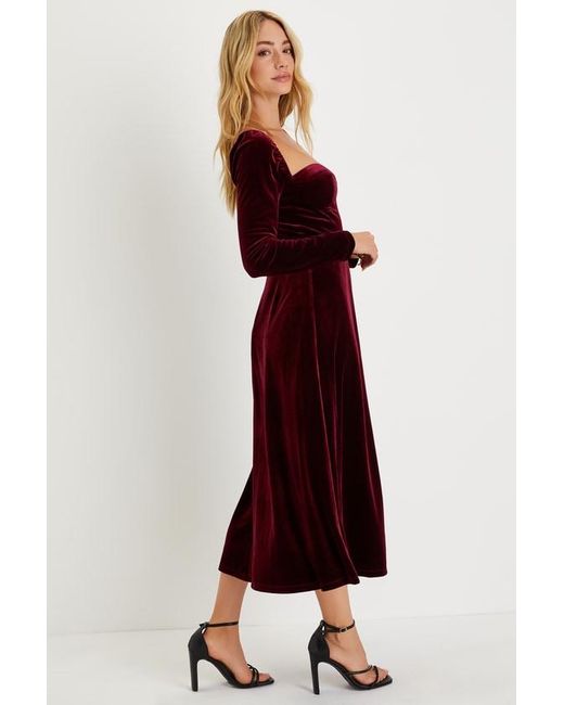 Lulus Red Precious Impression Velvet Bustier Midi Dress