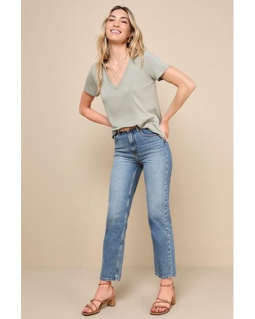 Lulus Gray Adyn Heather V-Neck Short Sleeve Tee