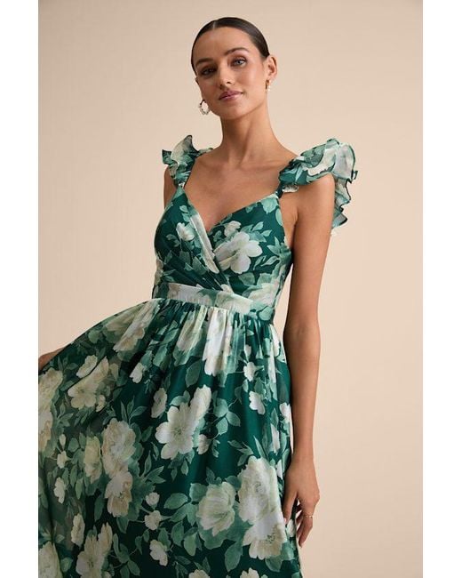 Lulus Soiree Perfection Floral Ruffled Tiered Maxi Dress in Green | Lyst