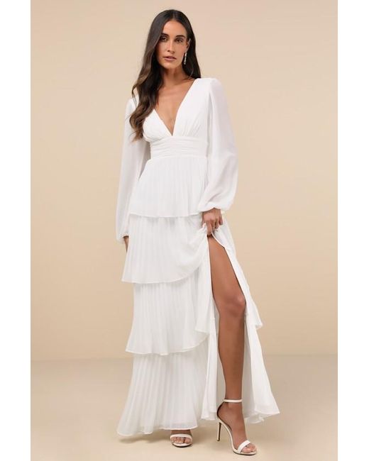 Lulus Natural Graceful Finesse Pleated Long Sleeve Maxi Dress