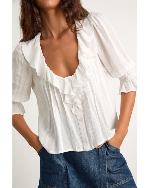 Lulus White Hermione Ruffled Button-Front Top