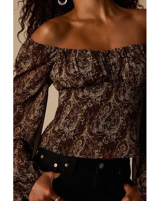 Lulus Brown Yara Multi Paisley Long Sleeve Top
