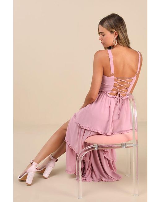 Lulus Pink Sophisticated Occasion Bustier Lace-Up Maxi Dress