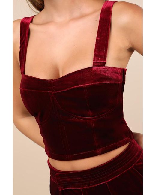Blank NYC Red Sneak Peak Velvet Bustier Crop Top