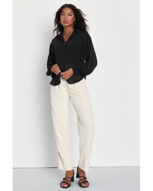 Lulus White Sophisticated Company Straight Leg Trouser Pants