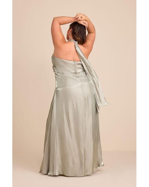 Lulus Natural Canley Sage Satin Cross-Front Halter Maxi Dress