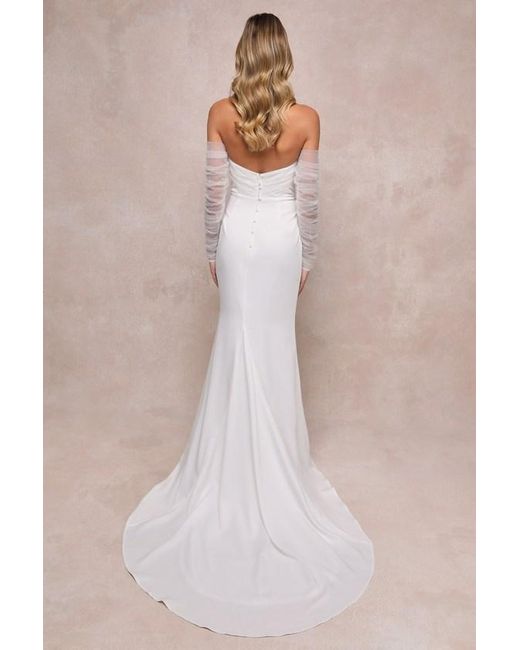 Lulus Natural Eternal Bliss Tulle Off-The-Shoulder Bustier Maxi Dress