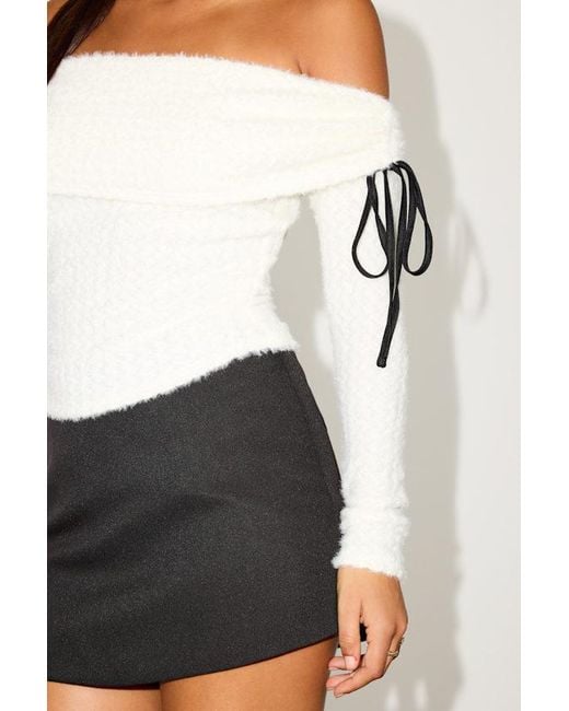 Lulus White Bellaria Textured Off-The-Shoulder Bow Sweater Top