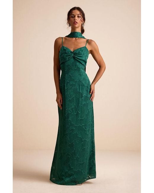 Lulus Green Rashona Burnout Sash Scarf Maxi Dress