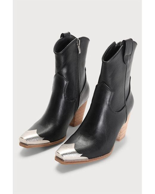 Lulus Black Naiya Western Ankle Boots
