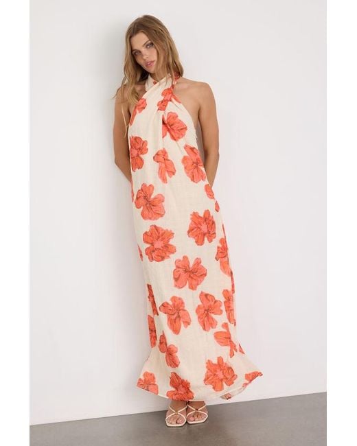 Lulus Pink Laurel Cream Floral Halter Maxi Dress