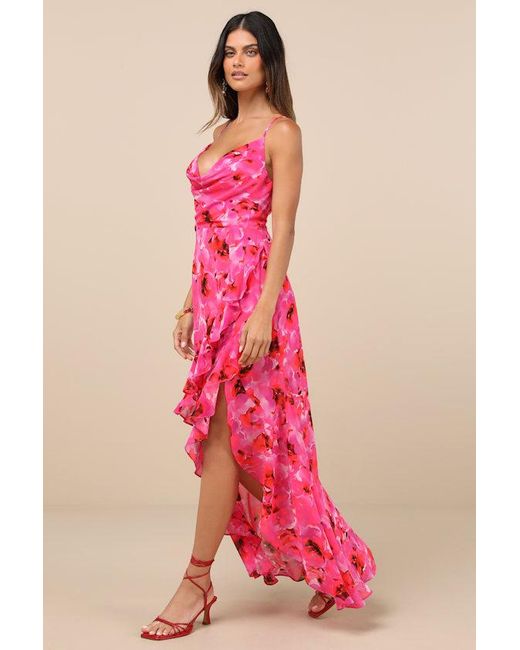Lulus Pink Navina And Floral High-Low Midi Dress