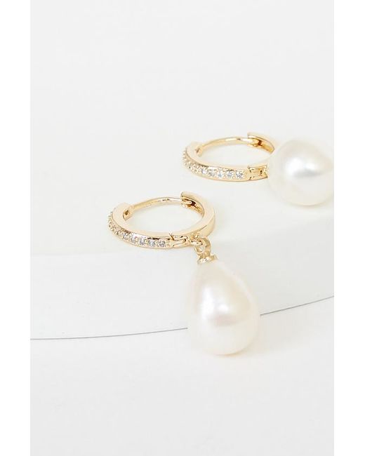 Lulus Brown Divine Connection 14Kt Pearl Mini Hoop Earrings