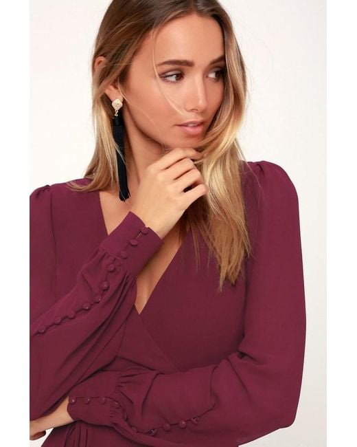 My whole heart burgundy long sleeve wrap dress online