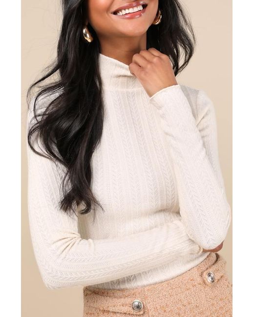 Lulus Natural Idyllic Option Pointelle Knit Mock Neck Sweater Top