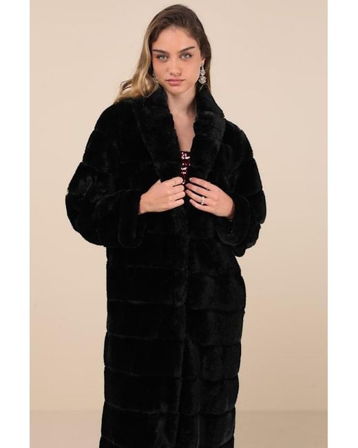 Lulus Black Fantastically Cozy Quilted Faux Fur Long Coat
