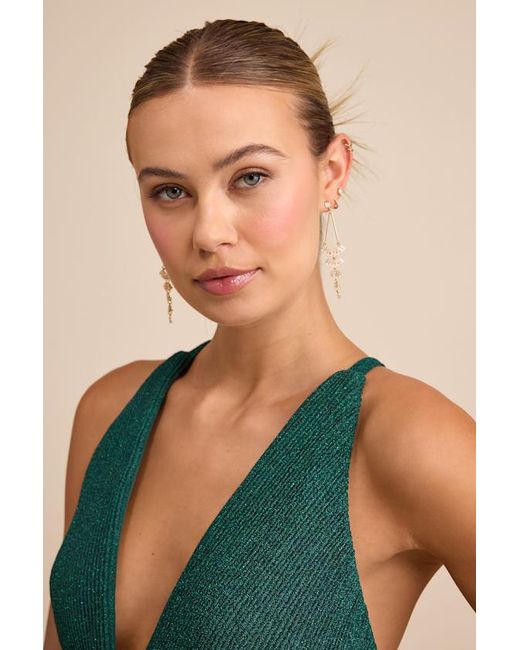 Lulus Metallic Chamberline Rhinestone Drop Earrings