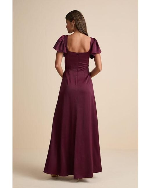 Lulus Purple Ultimate Sweetness Plum Satin Flutter Sleeve Maxi Dress