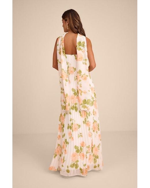 Lulus Natural Lael Floral Pleated Strapless Dress And Scarf Set