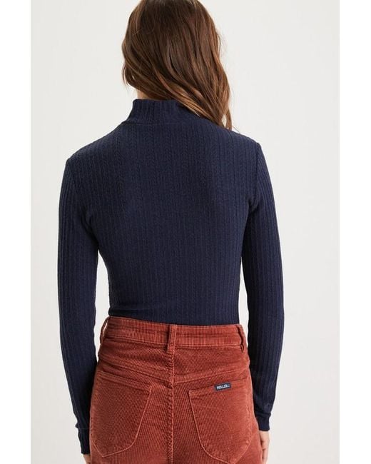 Lulus Blue Darling Inclination Pointelle Long Sleeve Bodysuit