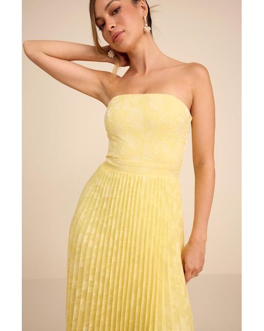 Lulus Yellow Perfectly Stunning Jacquard Strapless Midi Dress