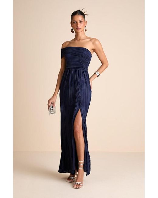 Lulus Blue Poised Performance Plisse One-Shoulder Maxi Dress