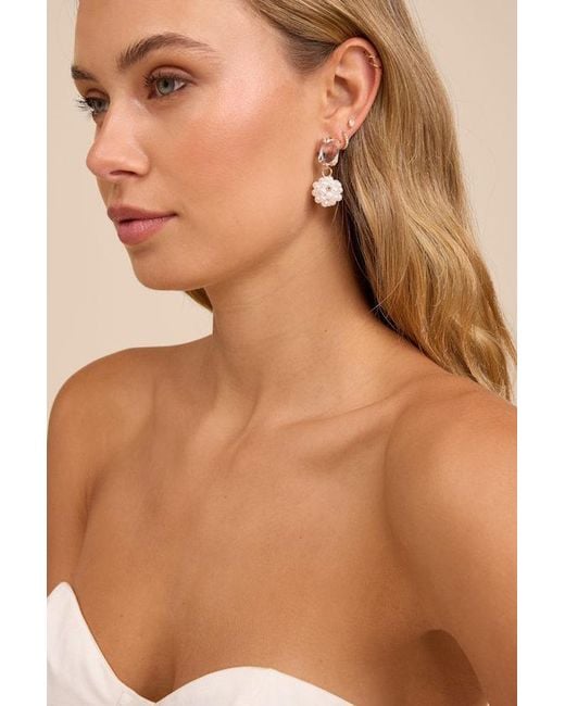 Lulus Brown Riesa Pearl Rhinestone Drop Earrings